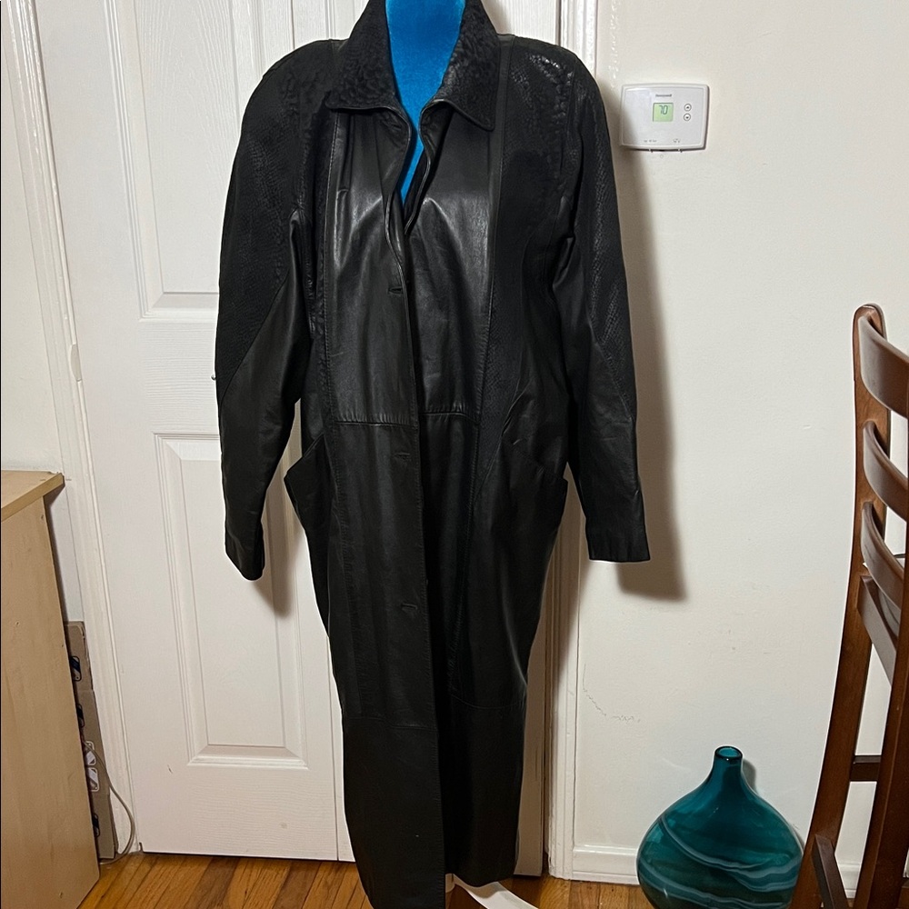Vintage Pelle Leather Long Jacket Leopard Detail Women’s Large